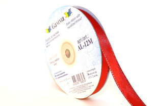 Лента атласная 12 мм двухстор. с металл. нитью "Gamma" №026красный/серебро